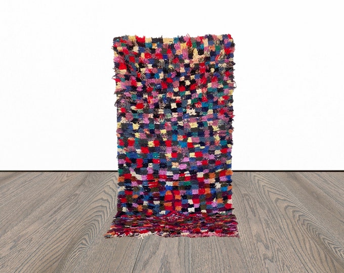 Moroccan colorful small runner Rug, 3x6 Vintage Colored shag Rug.