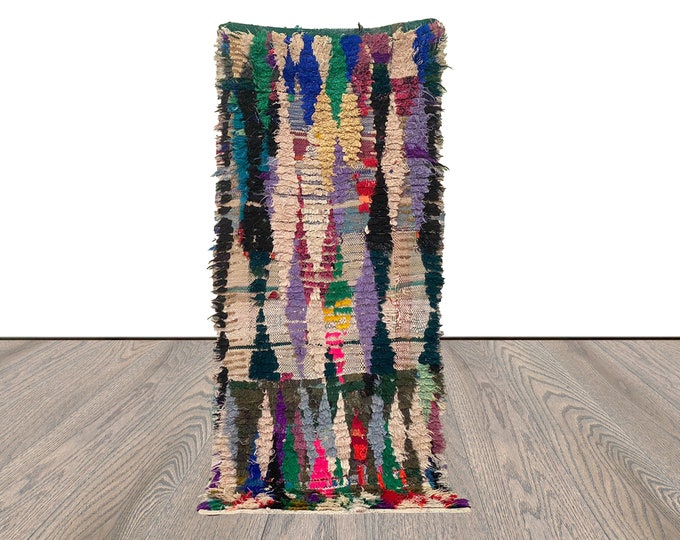 7x3 Berber Moroccan Handwoven runner Rugs, colorful Vintage Shag Rug.