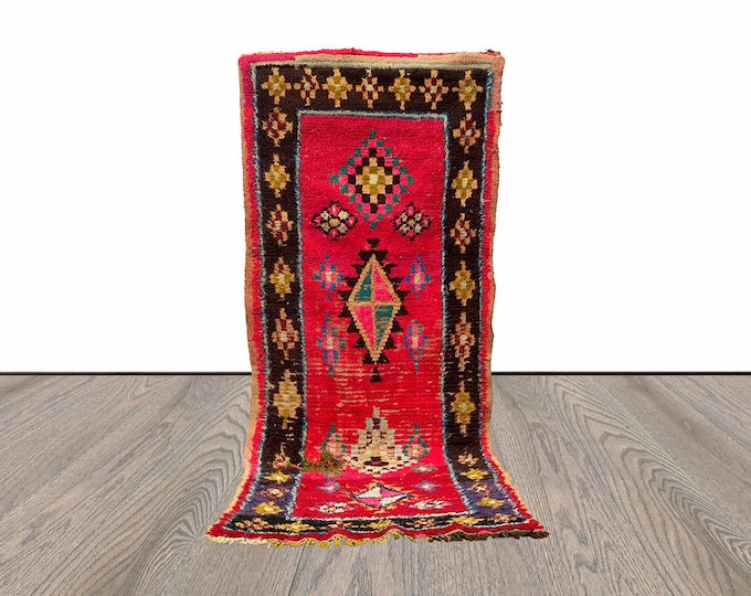 3x8 Unique Moroccan Berber Hallway Rug, Colorful Runner Rug.