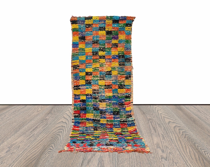 12x4 Large Checker Vintage Runner Rug.