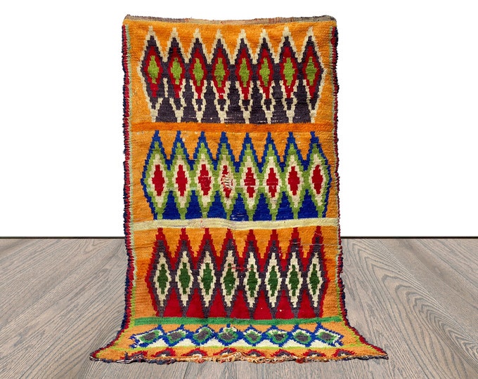 4x8 Berber Handwoven area Rug, Moroccan vintage colored Diamond Rug.