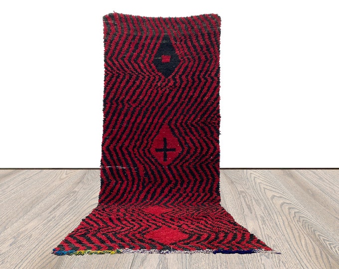 3x10 ft berber striped red and black runner rug, moroccan vintage runner rug.