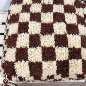 Moroccan checkered Pouf, Berber checker square Ottoman Brown and white