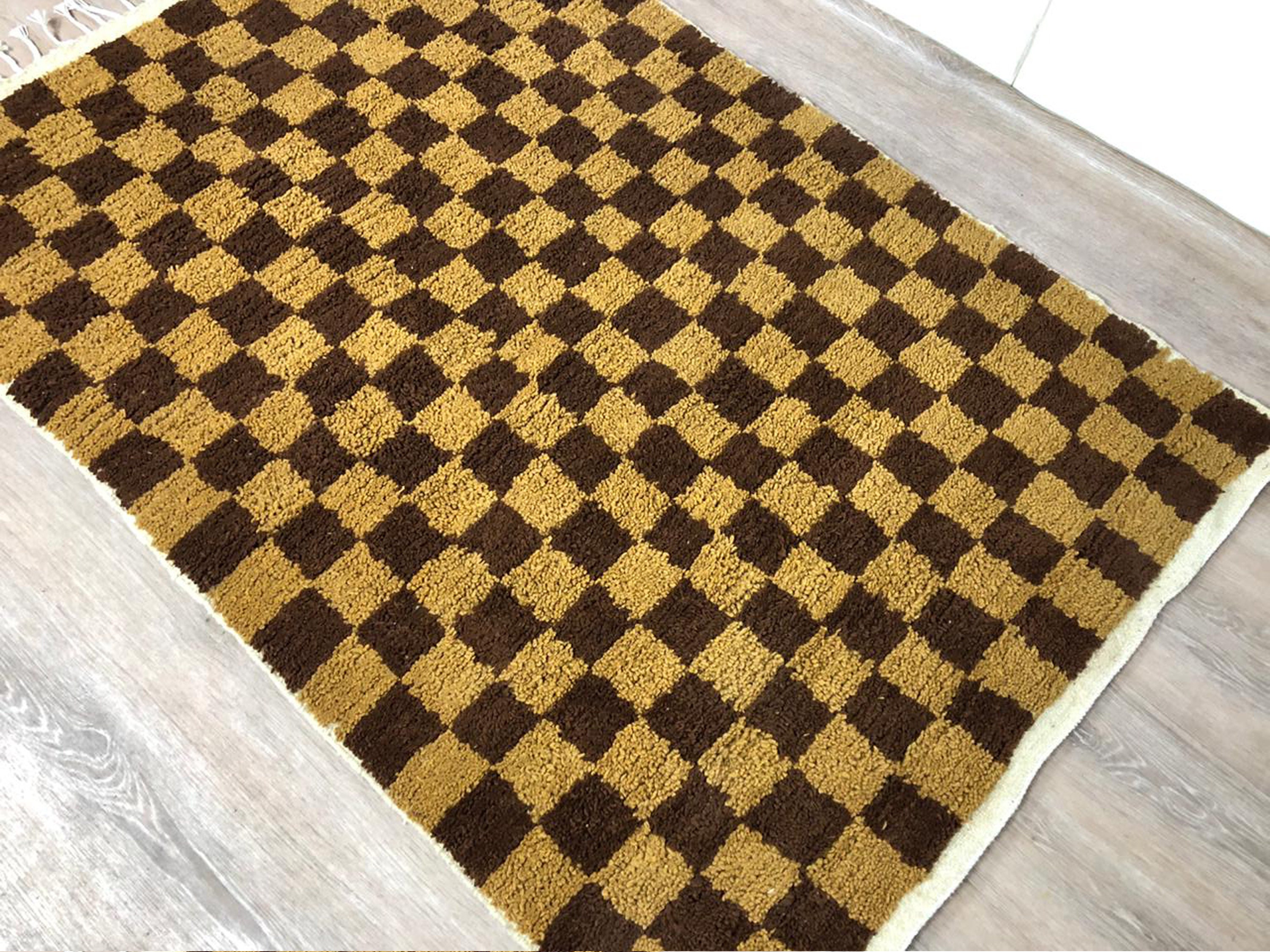 Brown Checkered Wool rug Moroccan Berber area rugs Etsy