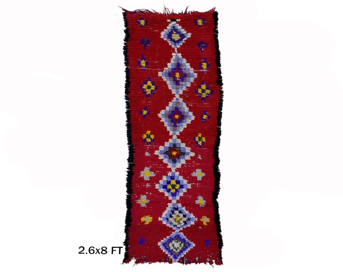 3x8 Moroccan old diamond berber runner rug.