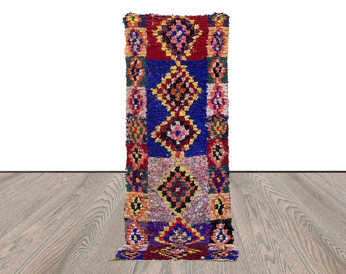 2x7 Boucherouite Narrow runner Rugs, Moroccan Berber vintage runners Rug.