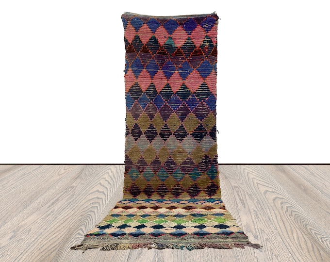 3 x 11 ft moroccan long runner, tribal berber diamond vintage colorful narrow rug.