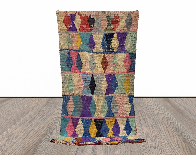 3x7 Colorful Boucherouite Vintage Runner Rug.