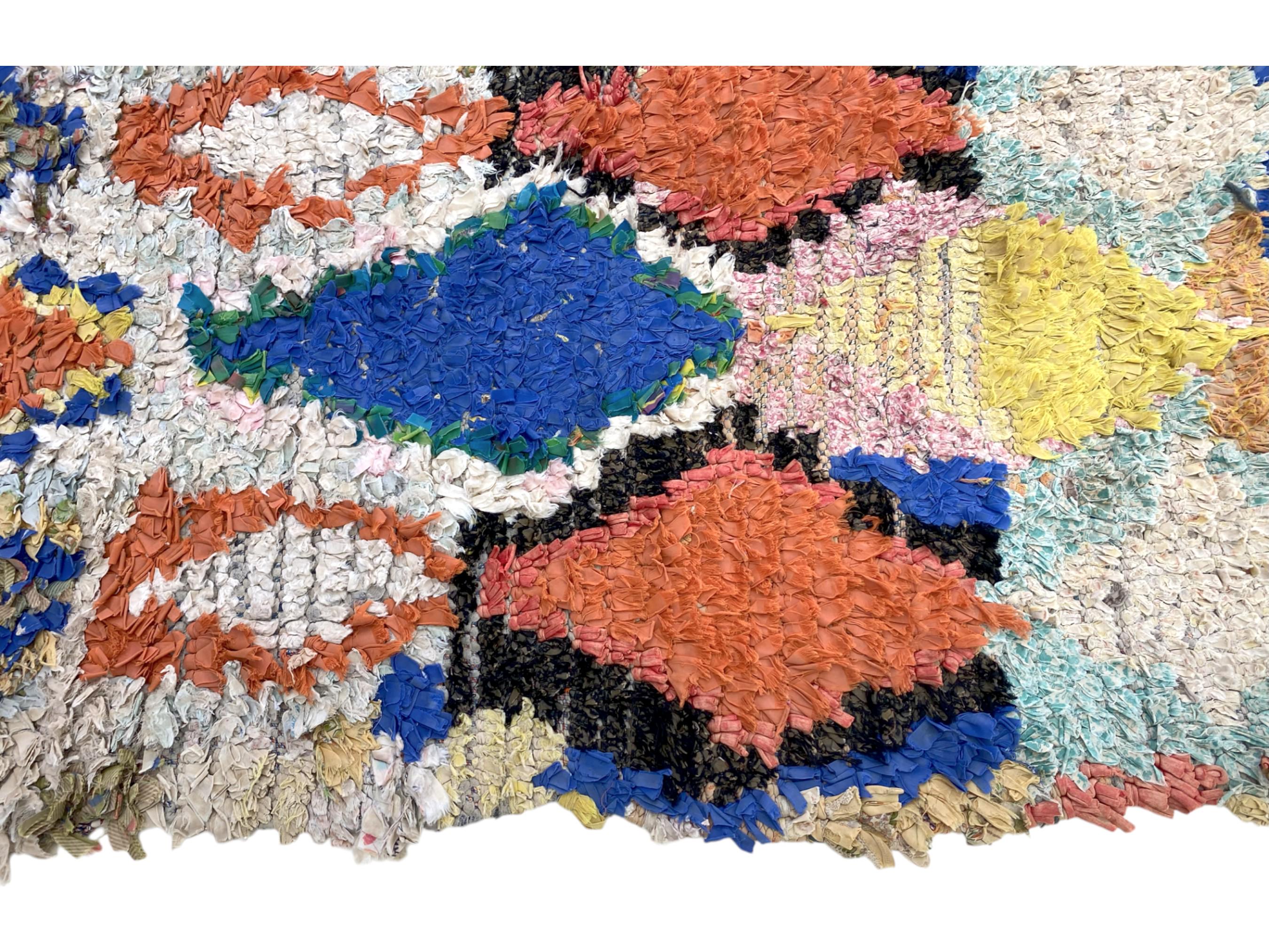 幾何学模様のモロッコ風 3x7 ランナー、カラフルなビンテージ ランナー