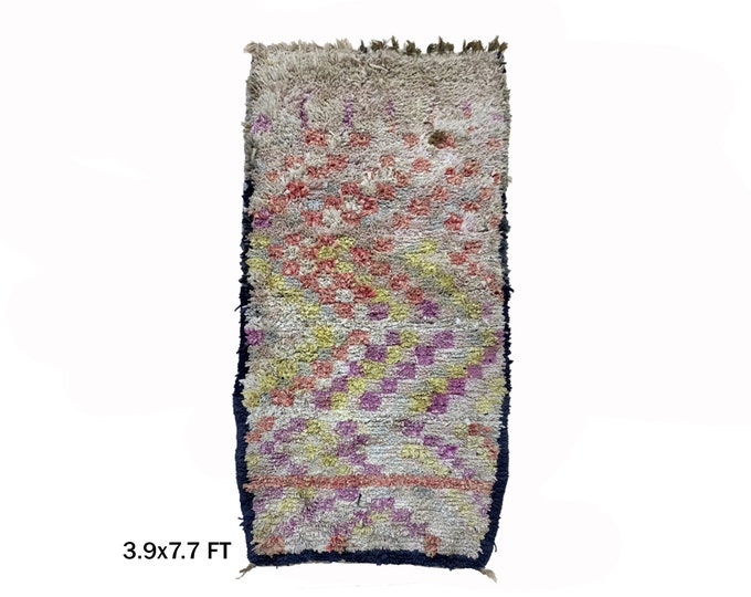 Boucherouite Vintage Moroccan Rug 4x8: Pastel Unique rug!