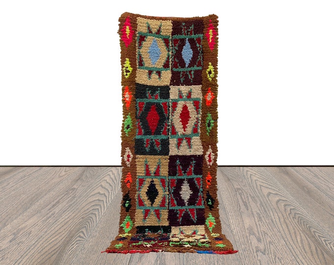 3x9 Vintage Moroccan long runner Rug, Colorful woven Berber Rugs.