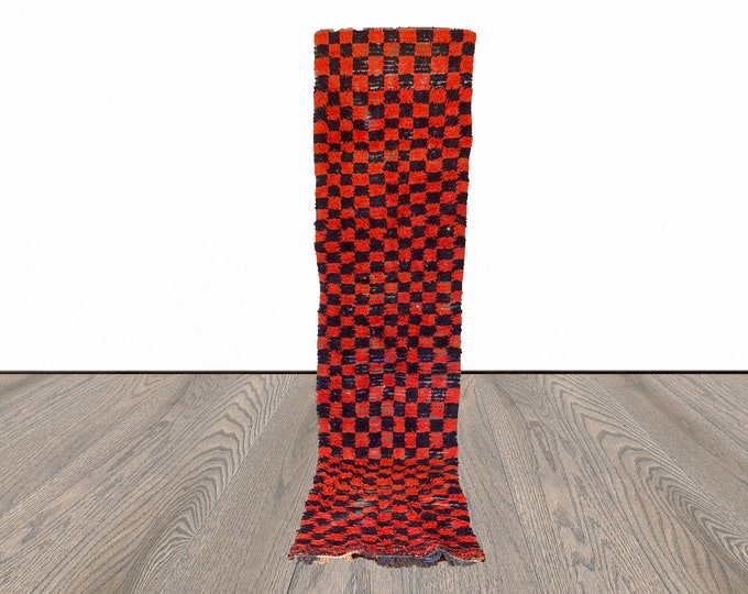 2x10 ft Moroccan red and black checkered runner rug!