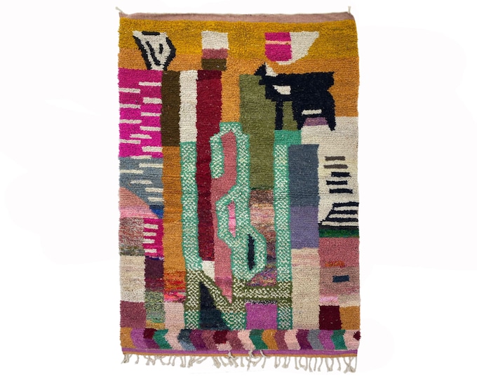 Vibrant Custom Wool Rug from Morocco, Handcrafted Berber Area Rug.