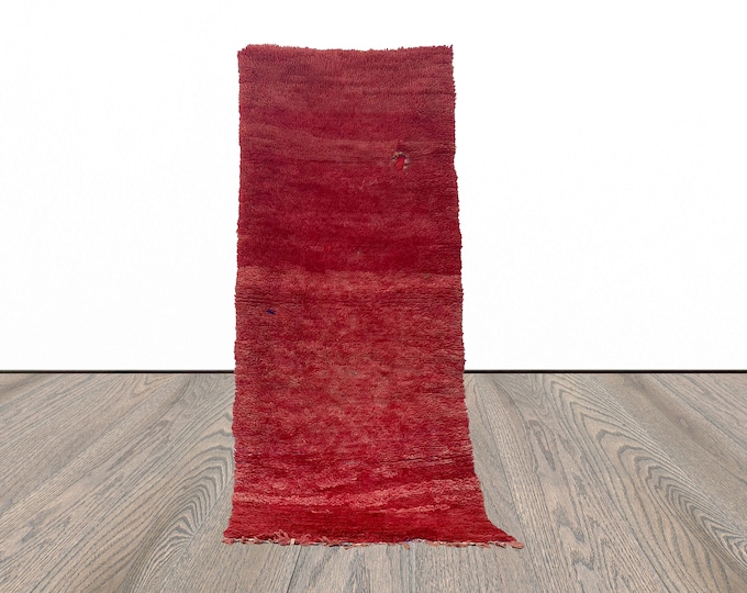 3x7 FT red wool Moroccan runner rug.