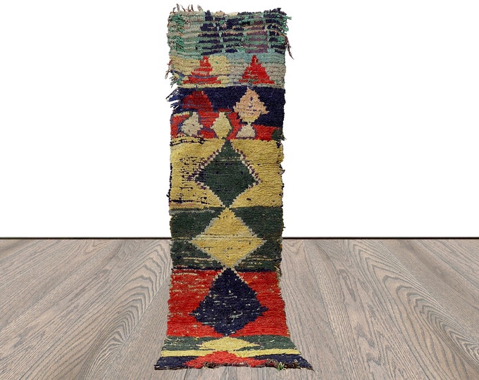 Vintage handwoven Moroccan Berber colorful narrow Runner Rug 2x7.