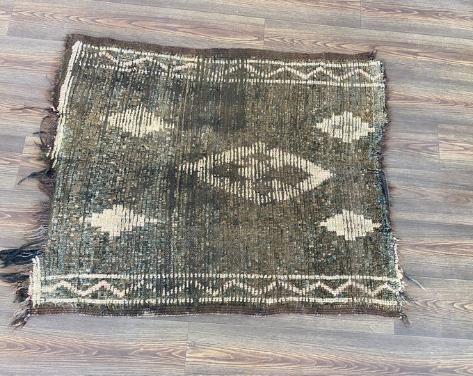 Faded Small Rug vintage Moroccan Old Rare Hand woven, Berber worn Rugs 3x4 ft.