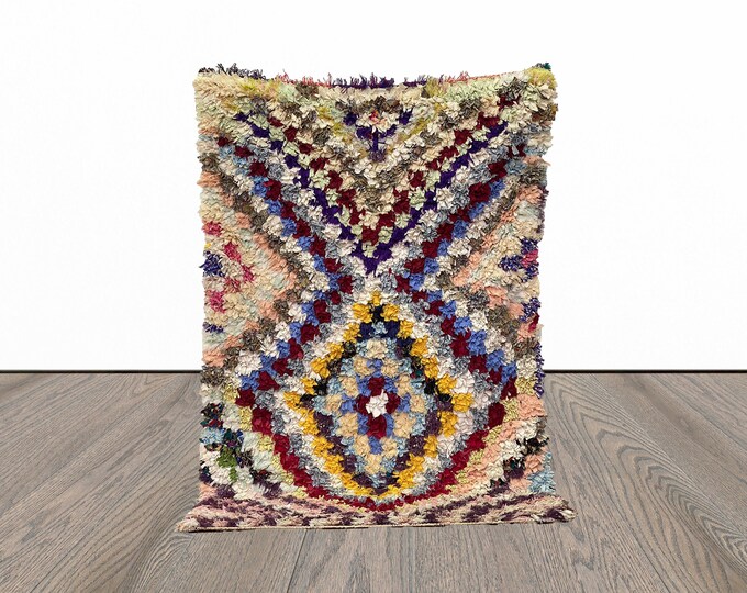 4x6 Small Berber Vintage area rug, Moroccan Boucherouite Colorful Rug.