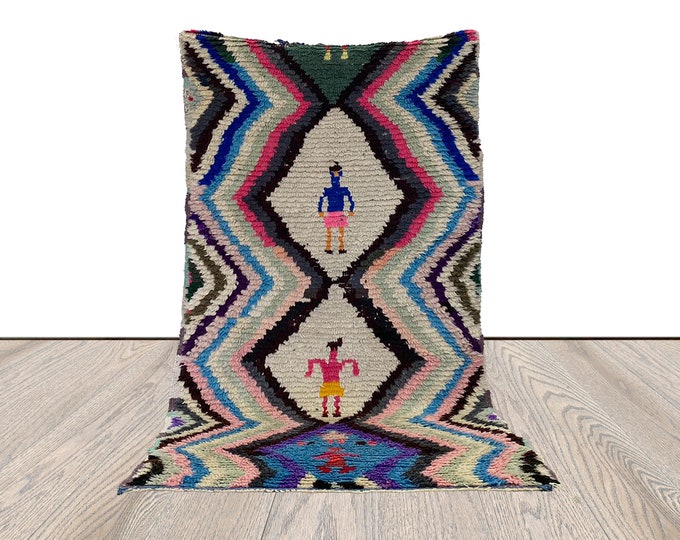 3x5 ft striped colorful narrow runner rug, moroccan vintage small runner rug.