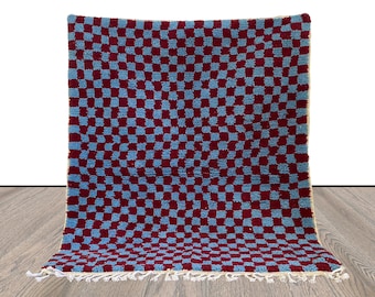 Moroccan Checkerboard Red and Blue area Rugs 4x5.