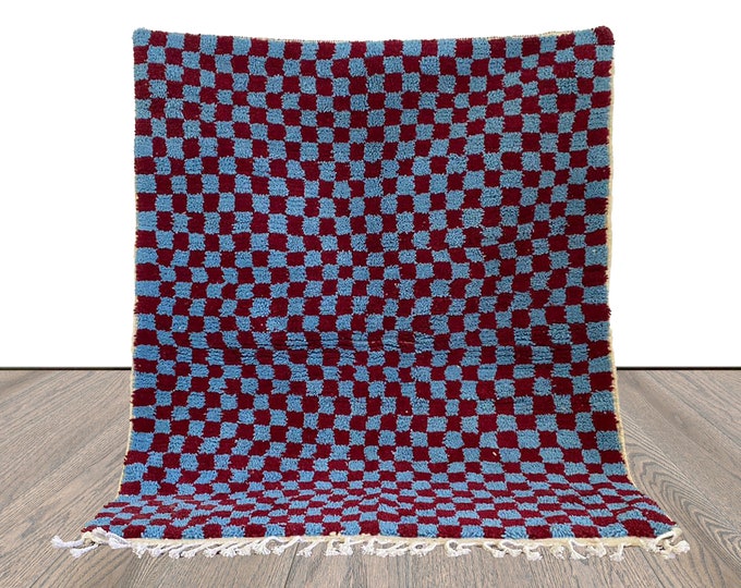 Moroccan Checkerboard Red and Blue area Rugs 4x5.