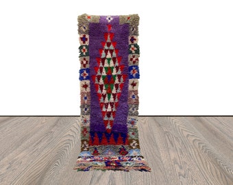 3x9 Vintage Moroccan Narrow runner Rug, Handwoven Shag runners Rug.