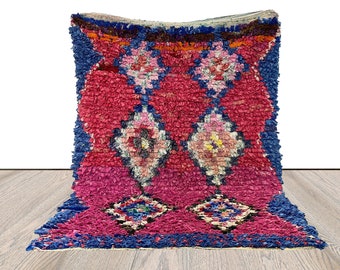 3x5 small area rug, boucherouite moroccan vintage colorful rug.