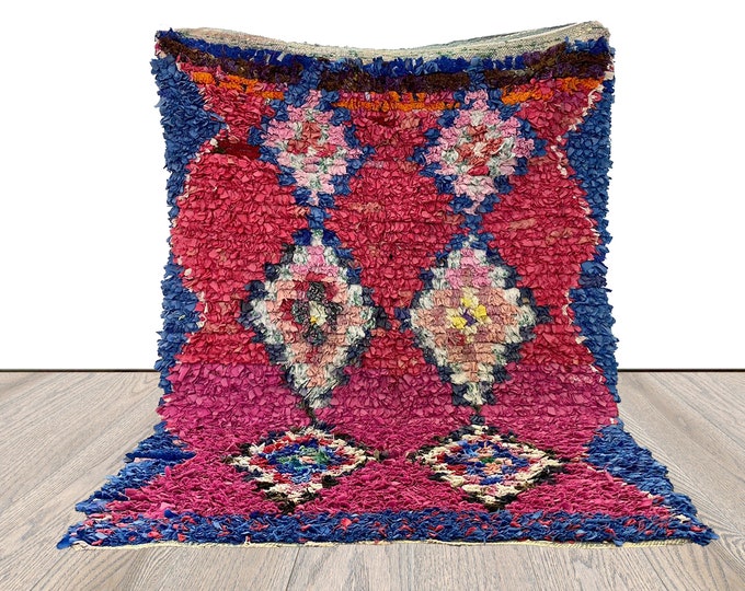 3x5 small area rug, boucherouite moroccan vintage colorful rug.