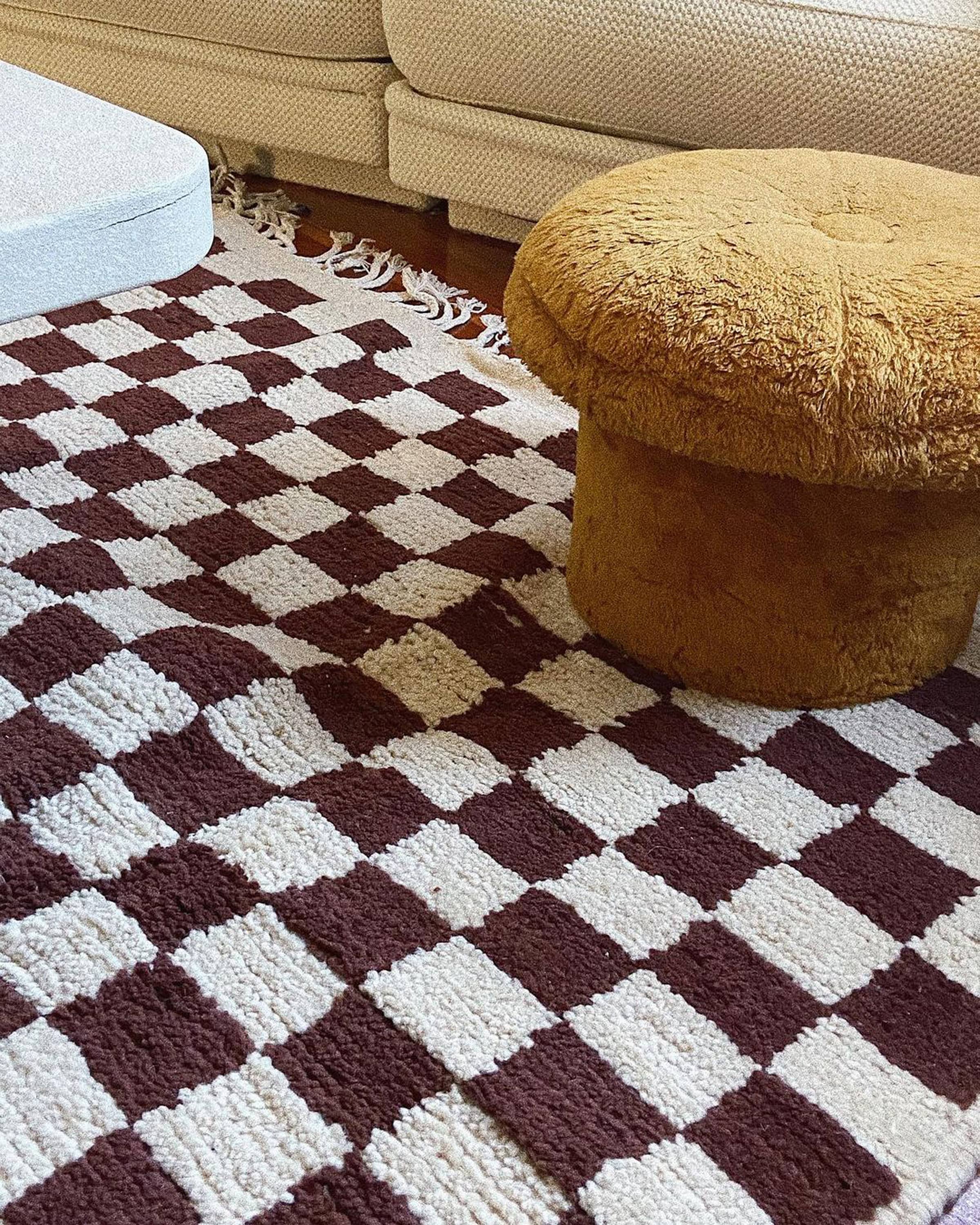 Brown Checkered Area Rug Moroccan Berber Checkerboard Rug Etsy