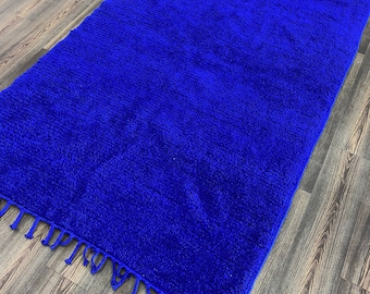 Solid Blue Moroccan Berber Rug: Hand-Knotted Wool Area Rug