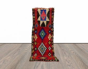 8x3 Colorful Moroccan Vintage Carpet Runner, Berber Hand Knotted Rug.