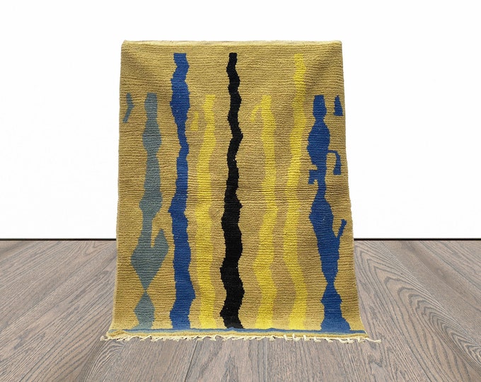 Moroccan Abstract Area Rug, 6x4 Soft Wool Colorful Rug.