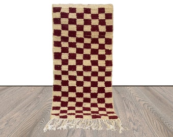 2x3 Moroccan Small runner Rugs, Handmade Checkerboard Rugs.