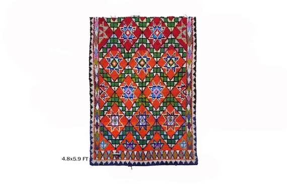 Red Moroccan 5x6 Rug, Vintage Bohemian Area Rug.