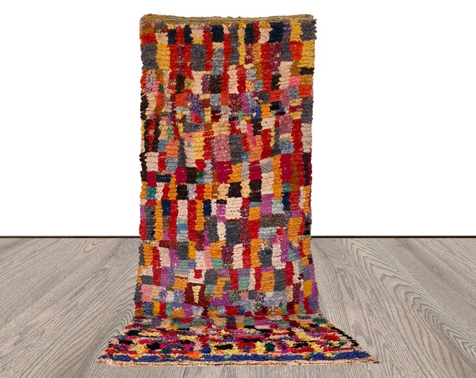 Checkered Colorful Berber Narrow runner Rugs. 3x6 Moroccan Handwoven unique Rugs.