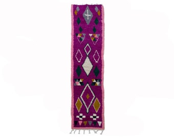 Narrow Moroccan Hallway Runner Rug, Handmade Colorful Rug Runner.