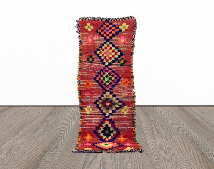Berber Moroccan colorful 2.5x7 runner rug.