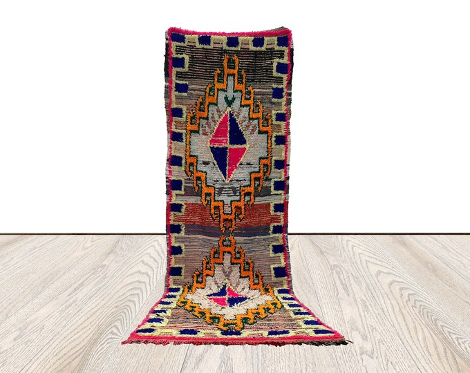 3x10 ft Bohemian runner Rug, Berber Rug, Moroccan Vintage runner Rug.