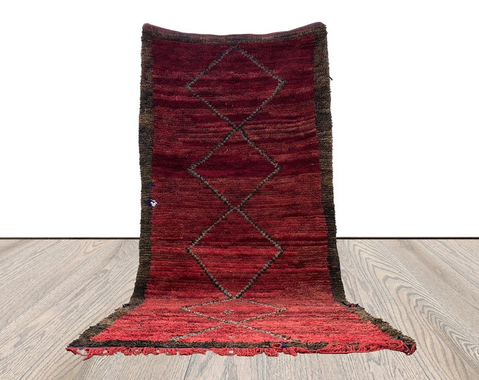 4x9 ft berber tribal vintage Dark red rug, moroccan woven wool area rug.