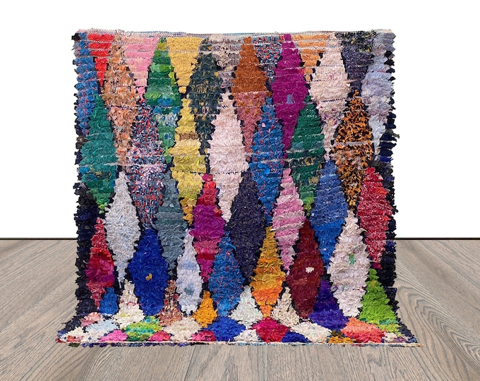 5x6 Area Colorful Diamond Boucherouite rugs, vintage Moroccan handwoven rugs, Berber unique colored Rug.