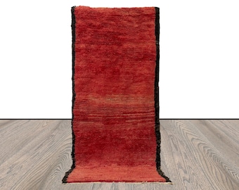 Moroccan red runner Rug, 3x9 Berber vintage Handwoven used old Rugs.