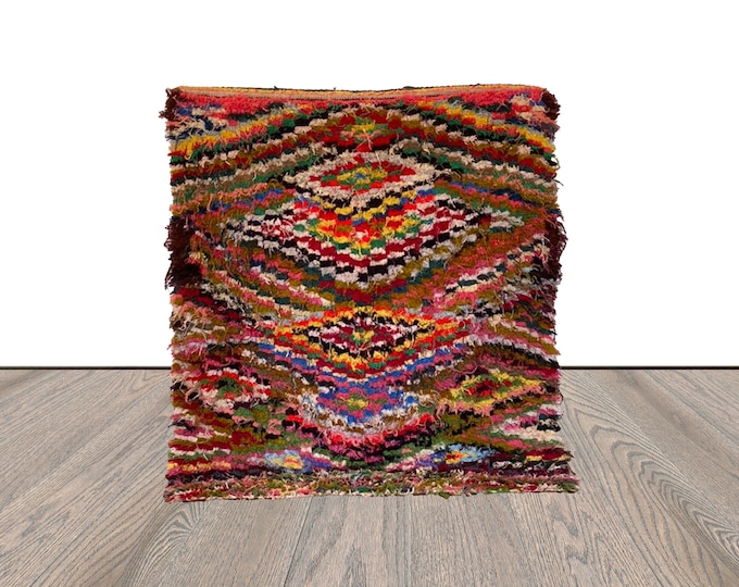 Moroccan vintage woven checkered colorful area rug 4x5.