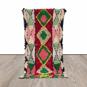 6x3 Feet Diamond Boucherouite Colorful Runner Rug.