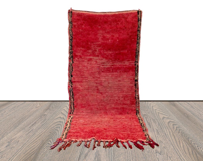 3x5 ft Moroccan Small runner solid rug, vintage Berber red Rugs.