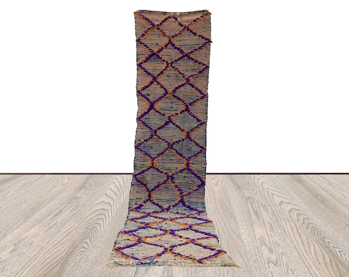 3 x 12 ft moroccan berber diamond long runner rug, tribal vintage colorful narrow rugs.