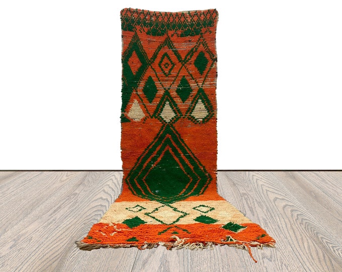3x10 ft vintage colorful long runner rug, moroccan berber narrow rug.