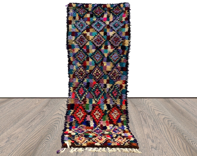 Moroccan Diamond vintage Colored Rugs, Berber narrow runner Rugs 2x7 ft.