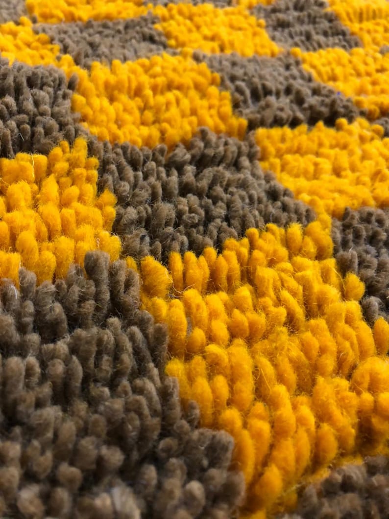 Moroccan checkered Pouf, Berber checker square Ottoman Yellow and Brown