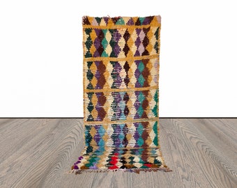 3x7 Diamond colorful Vintage rug. Colorful shag runner Rug.