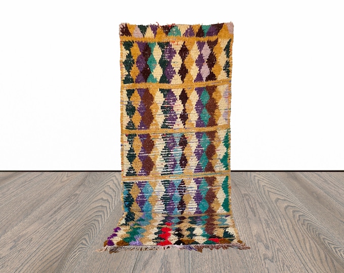 3x7 Diamond colorful Vintage rug. Colorful shag runner Rug.