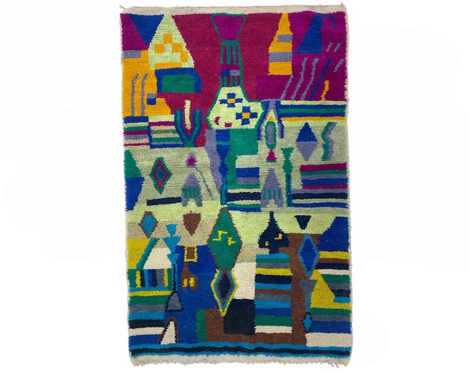 Handmade Moroccan Berber Rug, Colorful Custom Area Carpet.